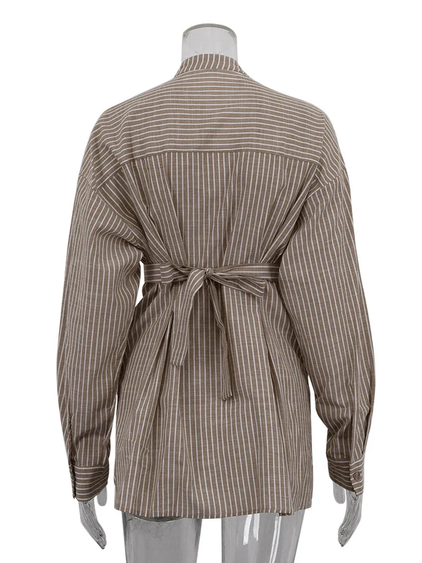 CAMISA SUELTA DE RAYAS MARRONES