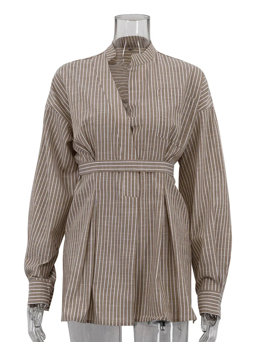 CAMISA SUELTA DE RAYAS MARRONES