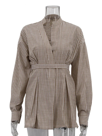 CAMISA SUELTA DE RAYAS MARRONES